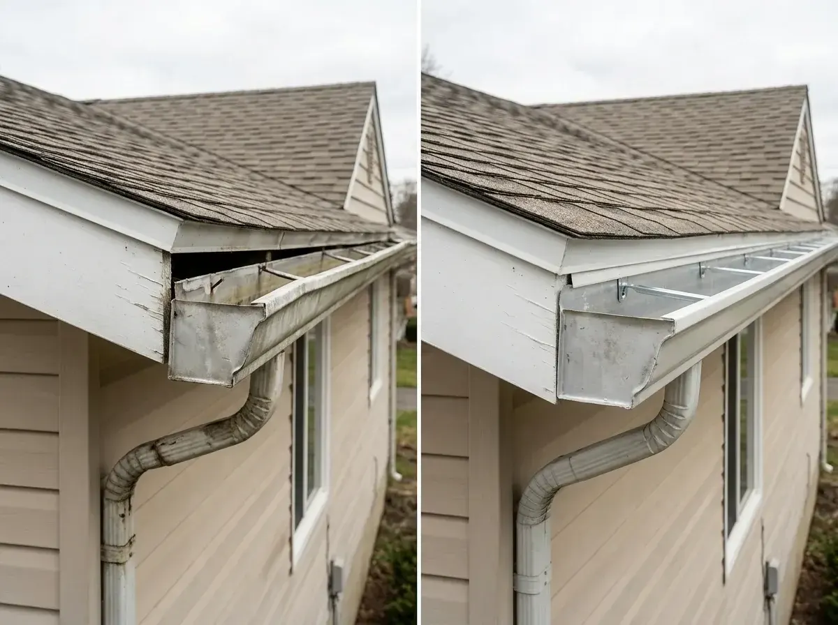 Before and after gutter replacement and repair in Melbourne